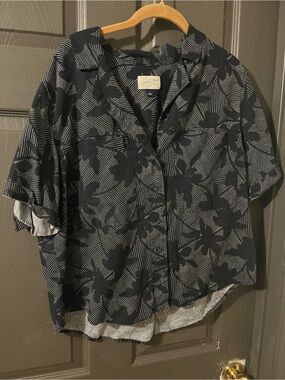 Caslon Black Floral-Print Short-Sleeve Button Shirt and skirt set